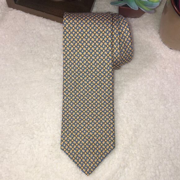 Brooks Brothers Yellow Blue Blush Link Silk Tie